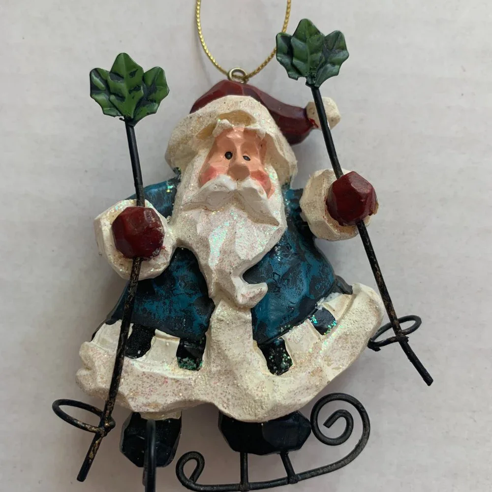 Share Costco Whimsical Santa Claus Christmas Ornaments Lot Of 3 Resin Wire Stars
